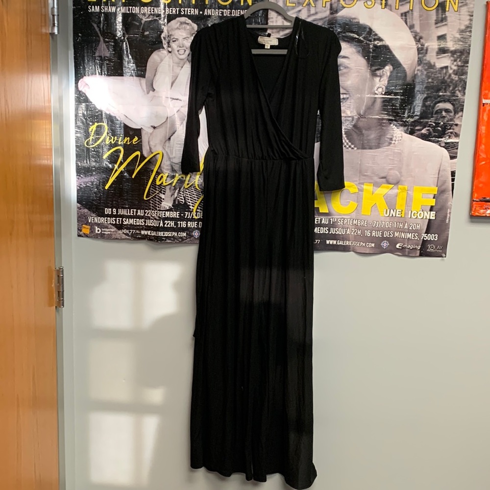 Black maternity jumpsuit with tie belt
